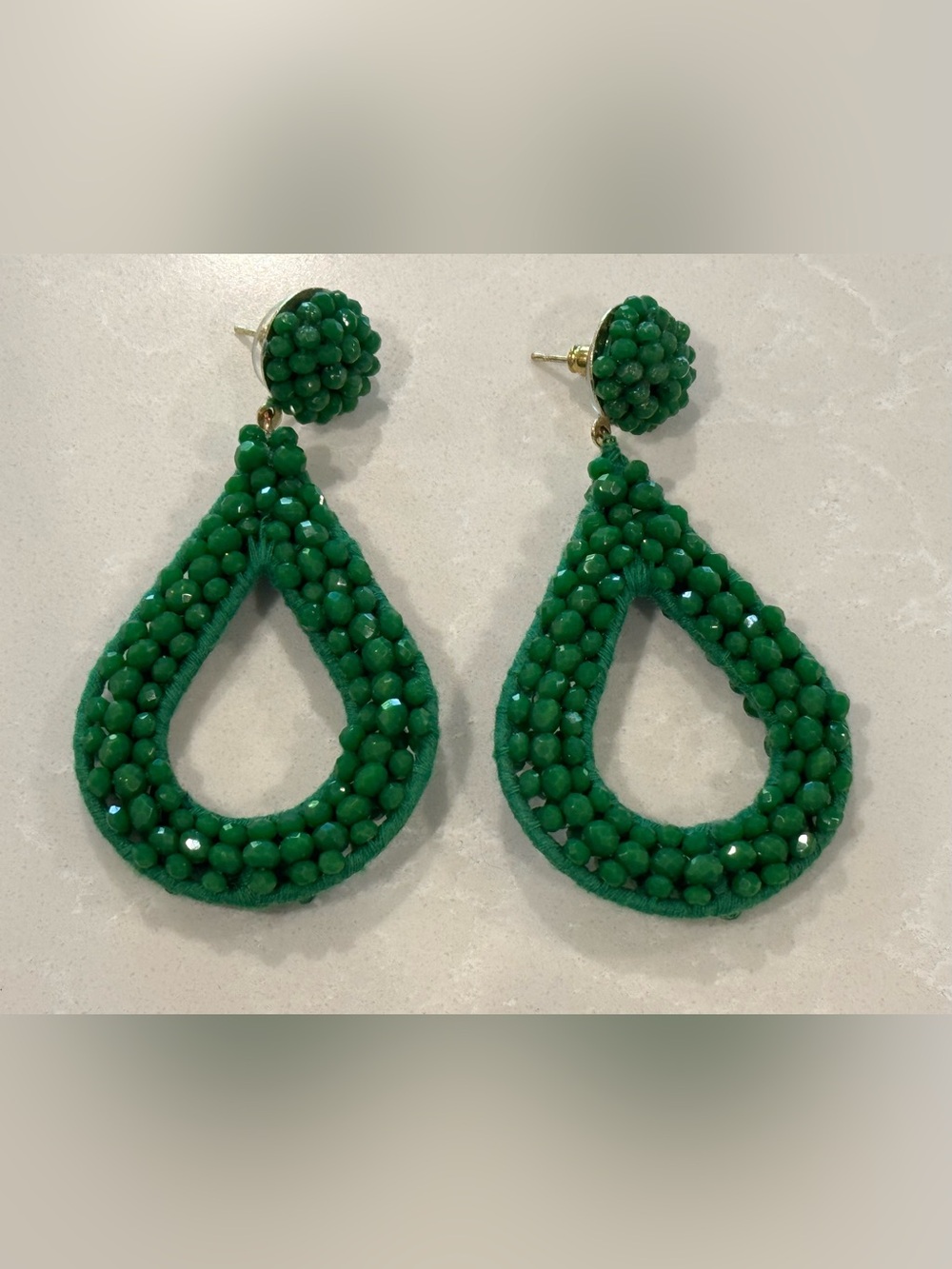 Boden Green Beaded Teardrop Earrings